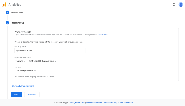 ขั้นตอนที่ 2 ของการสร้างบัญชี Google Analytics