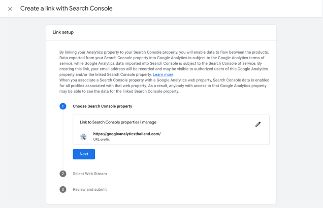 ขั้นตอนที่ 1 การลิงค์บัญชี GA4 และ Google Search Console