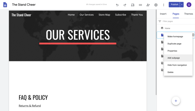 เพิ่มหน้าย่อยใน Google Site