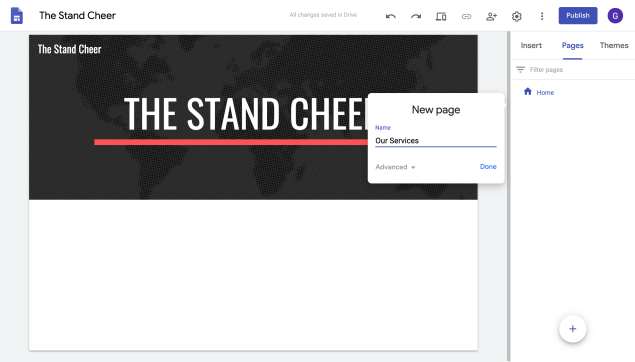 เพิ่มหน้าเว็บไซต์ใน Google Site