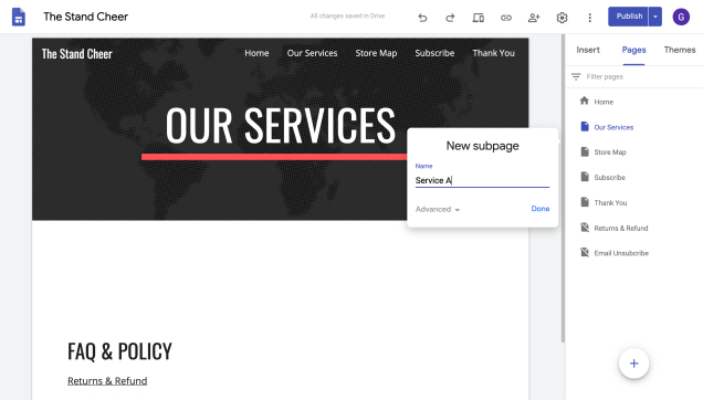 เพิ่มหน้าย่อยใน Google Site