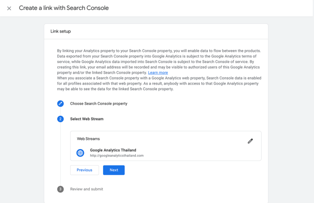 ขั้นตอนที่ 2 การลิงค์บัญชี GA4 และ Google Search Console